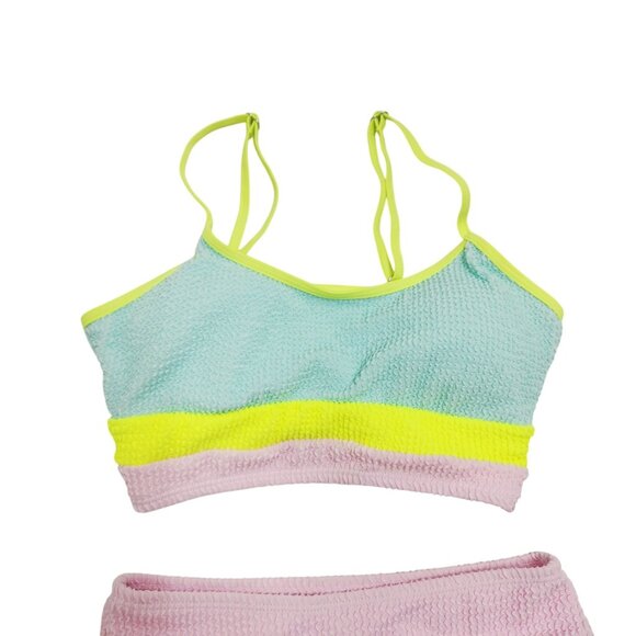 Pastel Colorblock Womens Swimsuit Textured Bikini Set Adjustable Straps Size XS - Picture 4 of 5